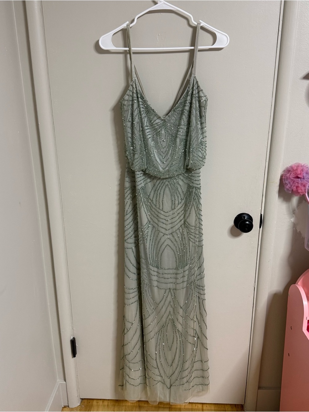Adrianna Papell Beaded Gown Green Sage Formal Wedding Dress Long Strapless 16